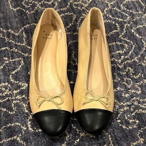 a new day Beige Ballet Flats with Black Cap Toe and Bow